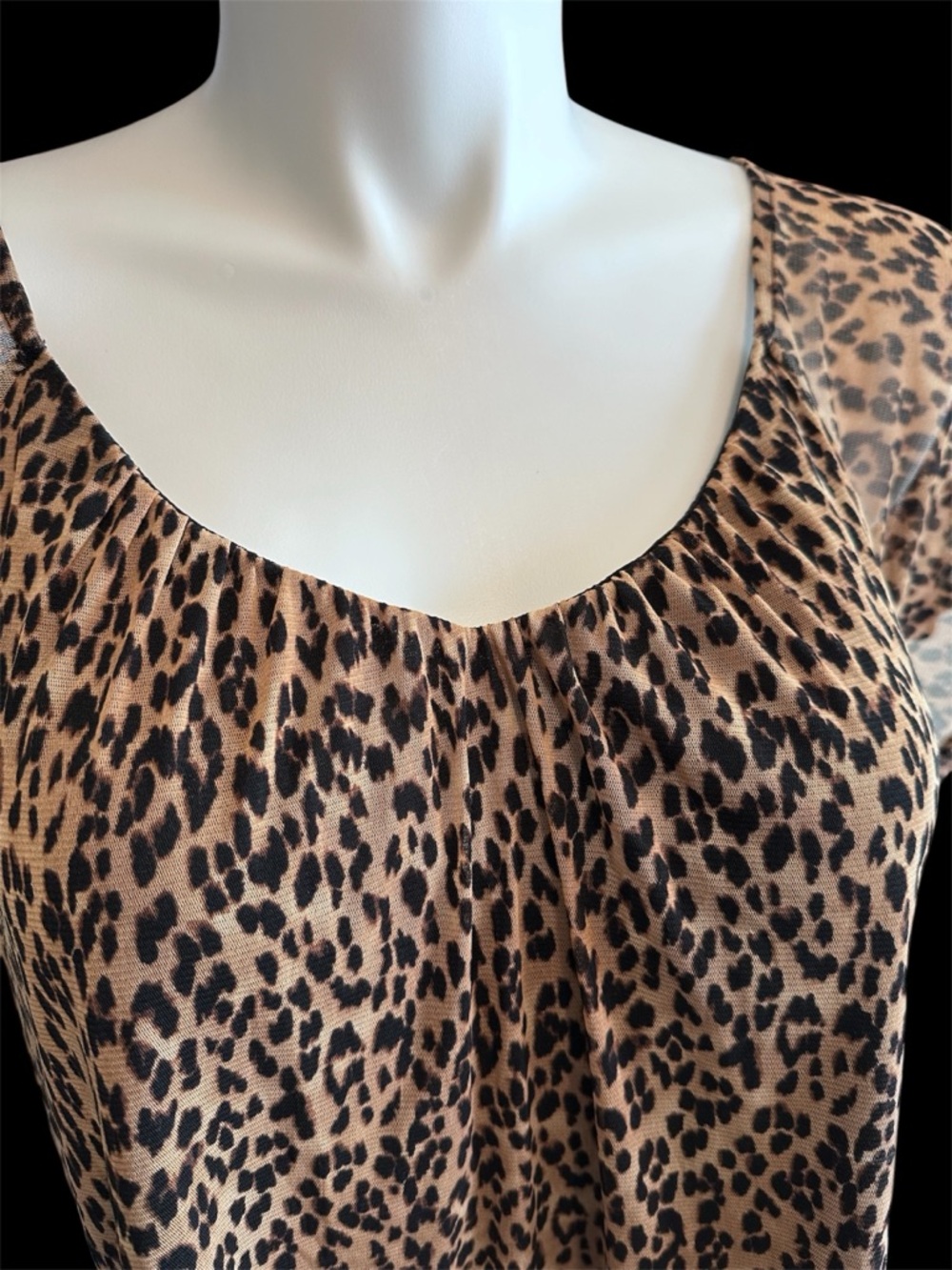 212 Collection Black Top with Brown Leopard Trim